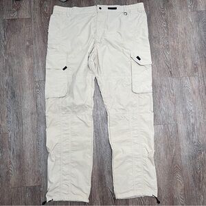 BT Black Nylon Cargo Pants Cream Lightweight Elastic Waist Multi-Pocket | Sz: 40